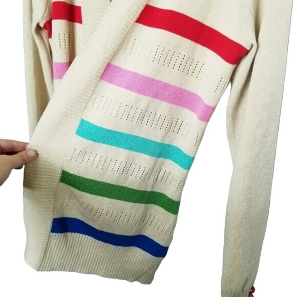 NorthStyle Rainbow Cardigan Open Front Knit Ribbed Hem Multicolor buttons NWOT S - Picture 9 of 10